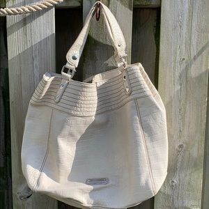 White alligator print bag